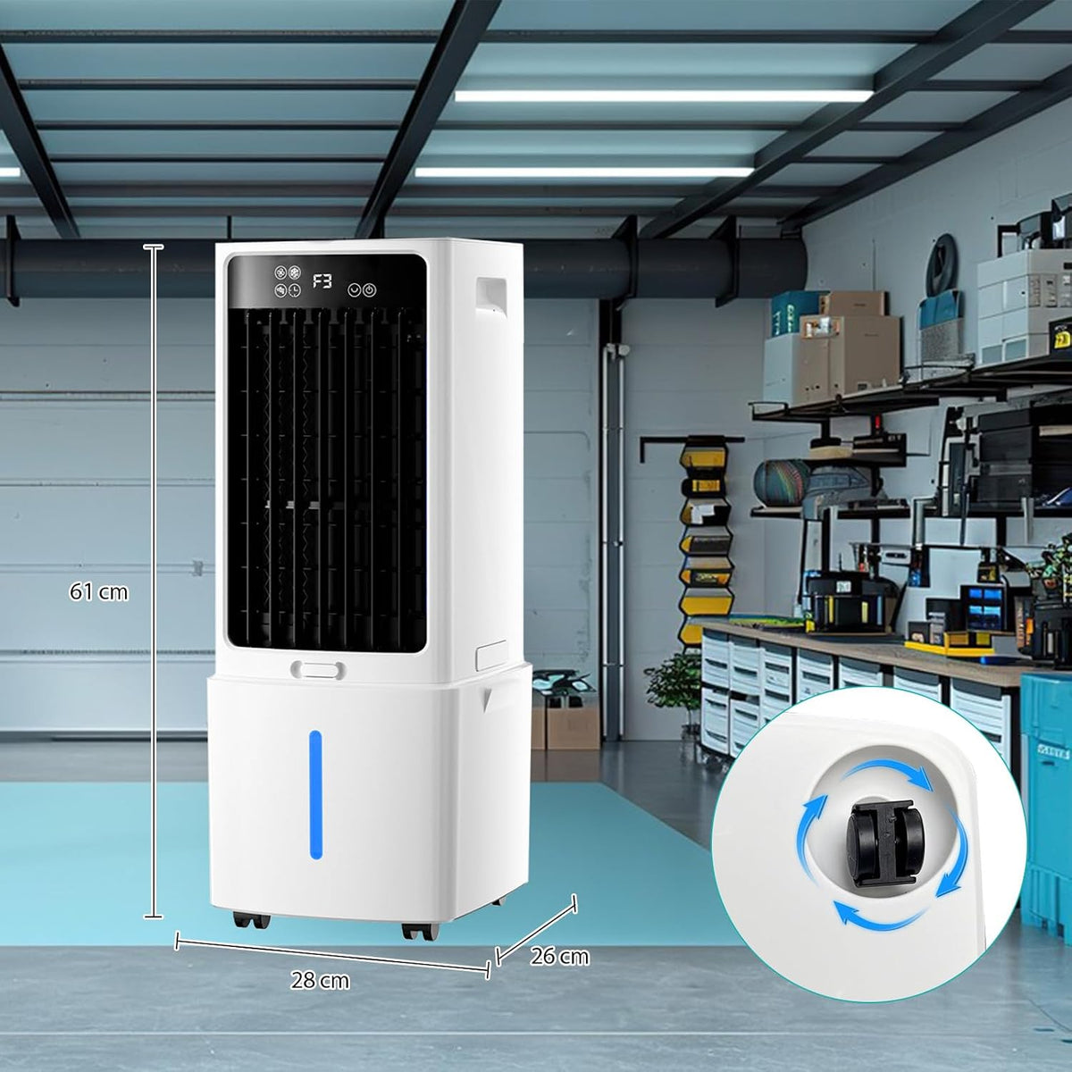 GENERIC Humidificateur Et Refroidisseur Sans Fenêtre, Système Évaporatif 12L Avec Débit 800 M³/h, 3 Vitesses, Oscillation 90°, Minuterie 12H Pour Salon Et Espace De Travail