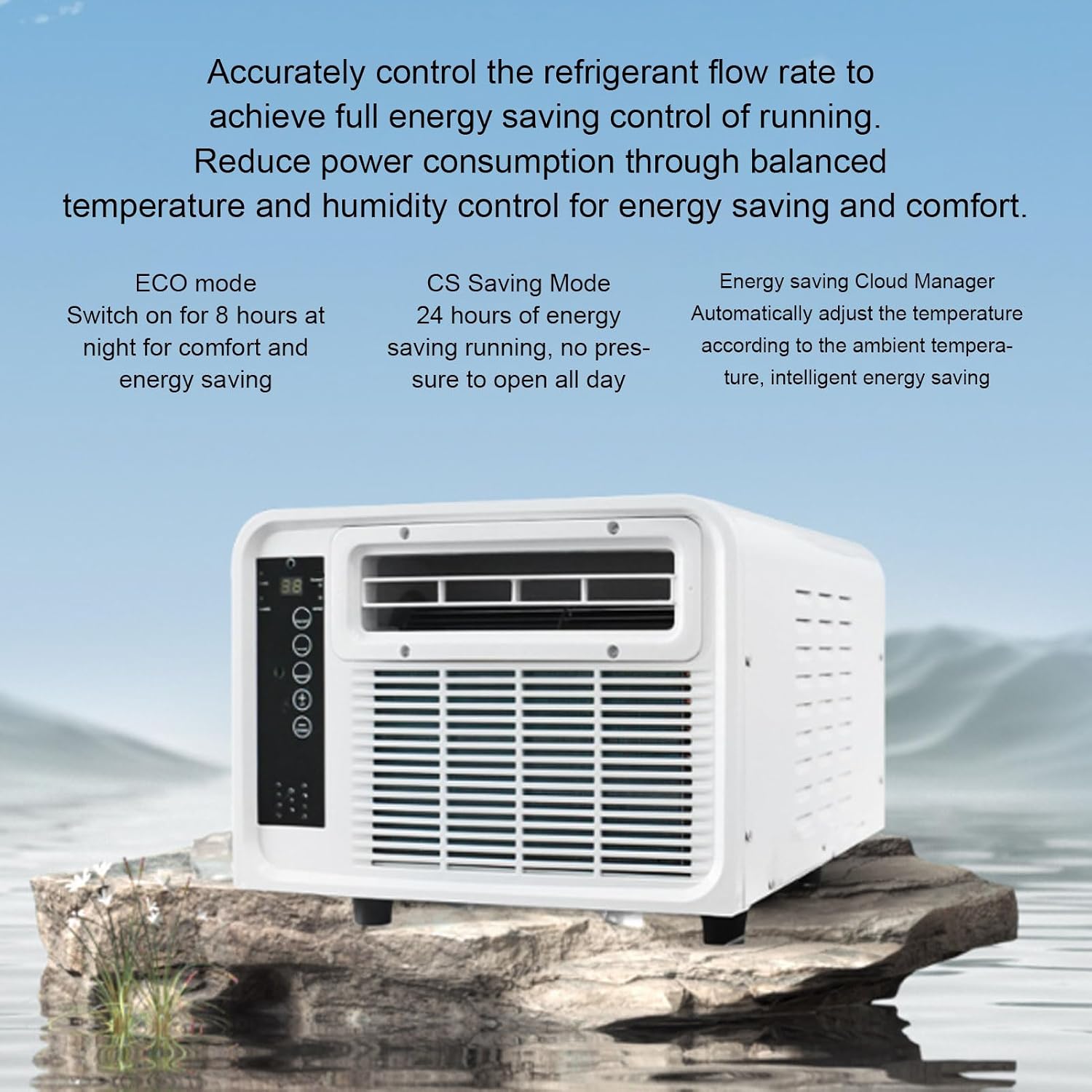  SIXRUN Climatiseur Compresseur, Climatisation Contrôle Vocal Air Froid/Chaud Avec Télécommande Pour Bateau Caravane Dortoir Espace De 1 à 10㎡ (Prise UE 220V)