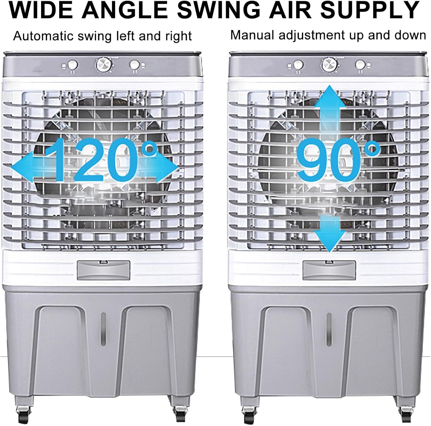 GENERIC 60L Refroidisseur D'air évaporatif W 3 Vitesses, Ventilateur De Refroidissement Portable Pour Le Bureau à Domicile, Faible Consommation D'énergie, Mouvement Facile Avec Les Roues, Confort Rafraîchissa