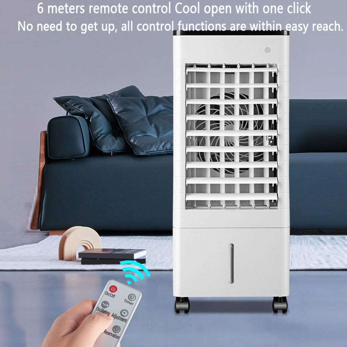 GENERIC Refroidisseur D'air évaporatif Portable Climatiseur 90° Large Oscillant Ventilateur De Refroidissement Avec 4 Modes 3 Vitesses 15H Minuterie Télécommande & Ice Packs 9L Réservoir D'eau Refroidisseur D