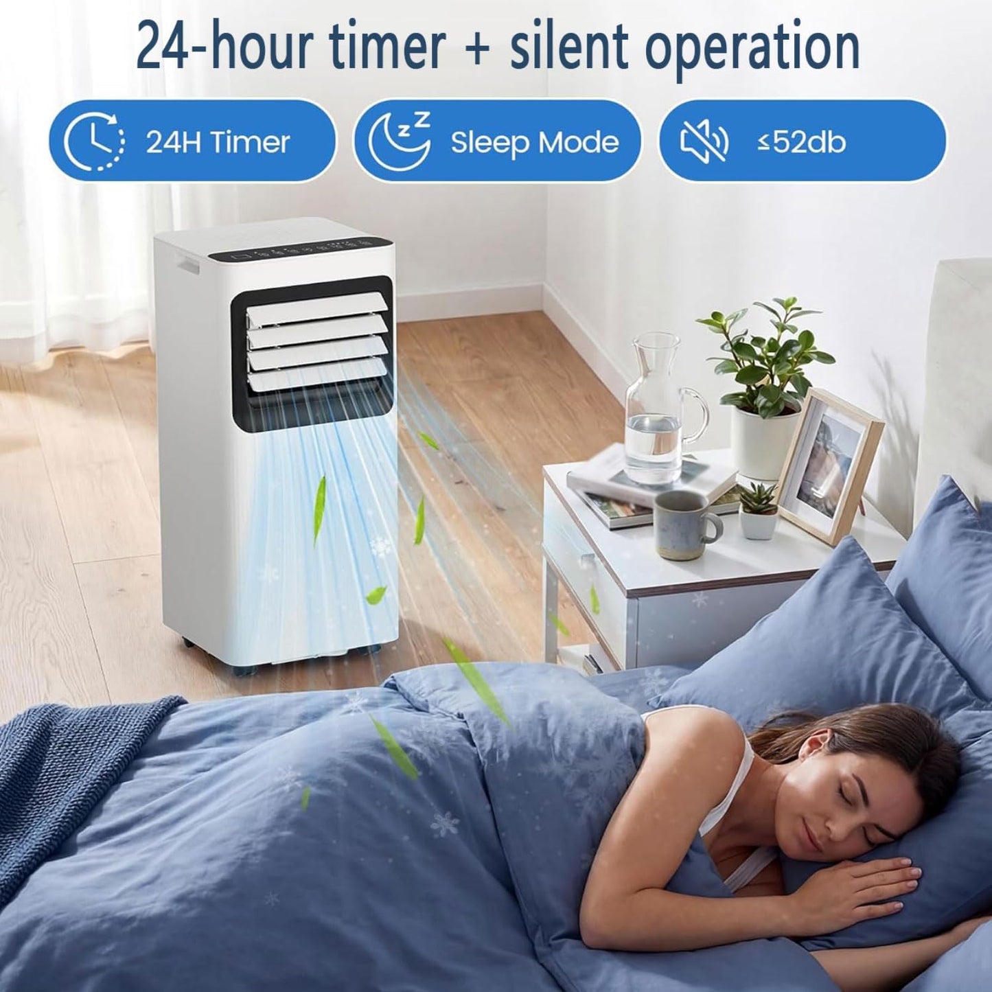  Climatiseur Portable Refroidit 350 Sq.Ft, Unité De Climatisation Portable Intelligente Silencieuse Avec Ventilateur Et Déshumidificateur LED Affichage à Distance 24H Minuterie Kit De Fenêtre Refroidis