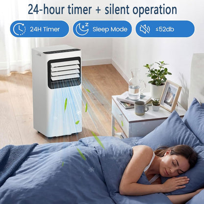  Climatiseur Portable Refroidit 350 Sq.Ft, Unité De Climatisation Portable Intelligente Silencieuse Avec Ventilateur Et Déshumidificateur LED Affichage à Distance 24H Minuterie Kit De Fenêtre Refroidis