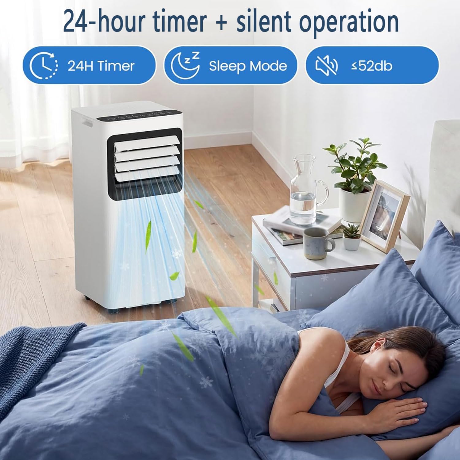  Climatiseur Portable Refroidit 350 Sq.Ft, Unité Intelligente Intelligente Silencieuse Avec Ventilateur Et Déshumidificateur, Télécommande LED 24H, Kit De Fenêtre, Pour Les Dortoirs De Bureau De Chambr
