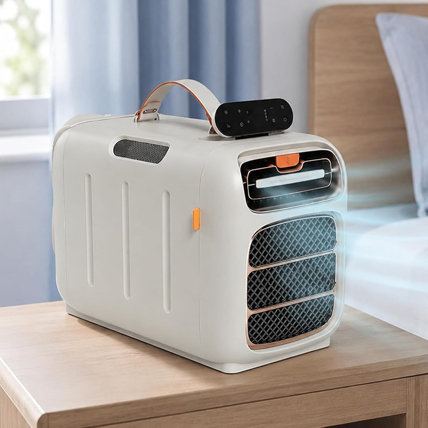  Climatiseur Mobile 4700 BTU, Climatiseur De Camping à Double Tuyau Avec 4 Modes, 3 Vitesses, Minuterie Et Télécommande Pour Tente, Van Et Caravane