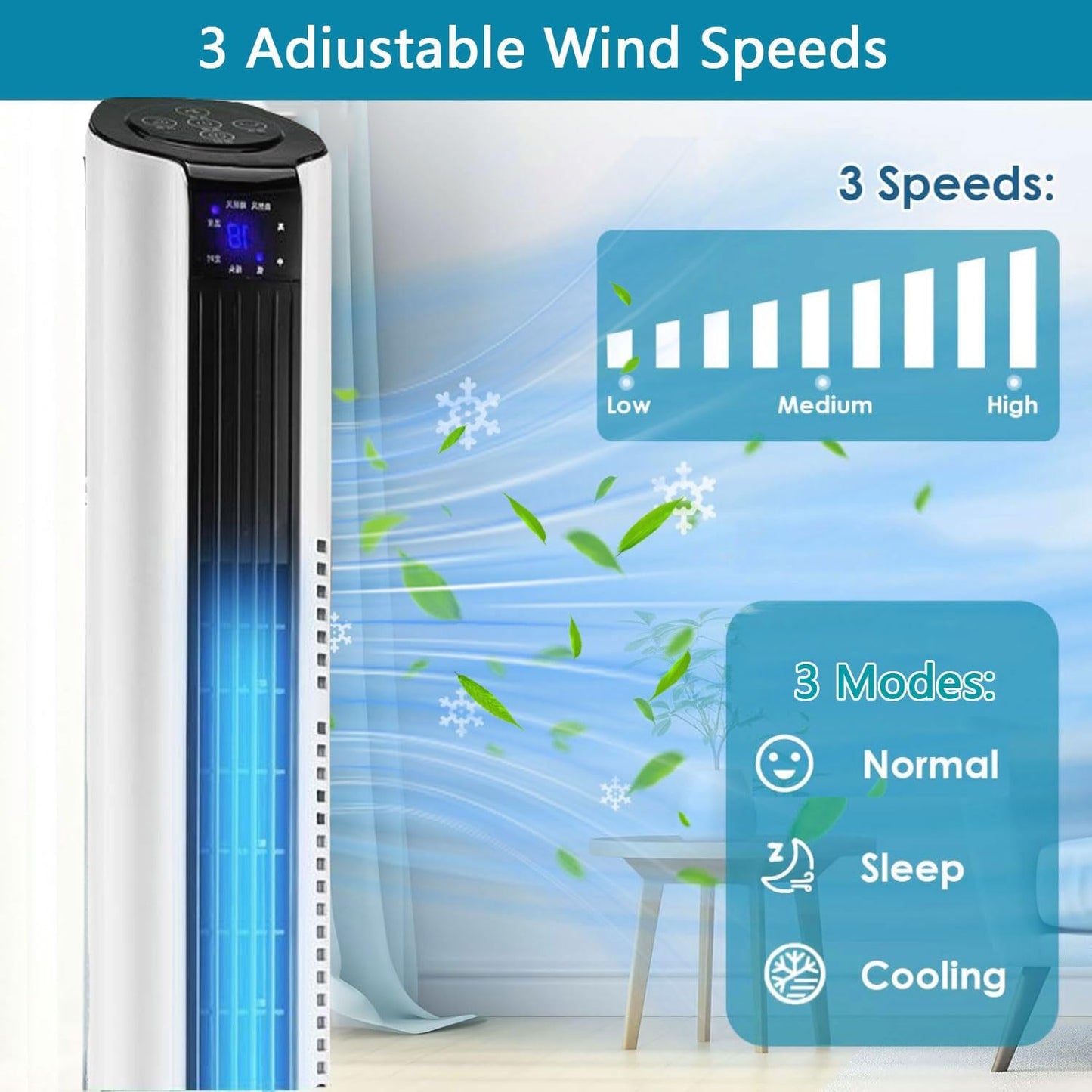  Ventilateur De Tour De Moteur DC Avec Télécommande, 3 Vitesses 12H Timer Refroidisseur D'air Silencieux Pour Le Bureau à Domicile, Refroidissement Portable Avec Oscillation Et Poignée