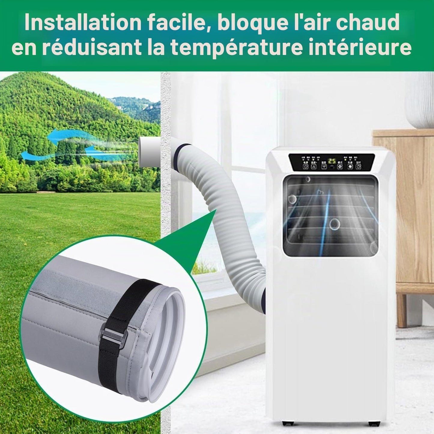 150 X 50 Cm Couvercle De Tuyau De Climatisation Portable - Isolation Tuyau Climatiseur Manchon - Housse Tuyau Climatiseur Mobile,isolée, Facile à Installer