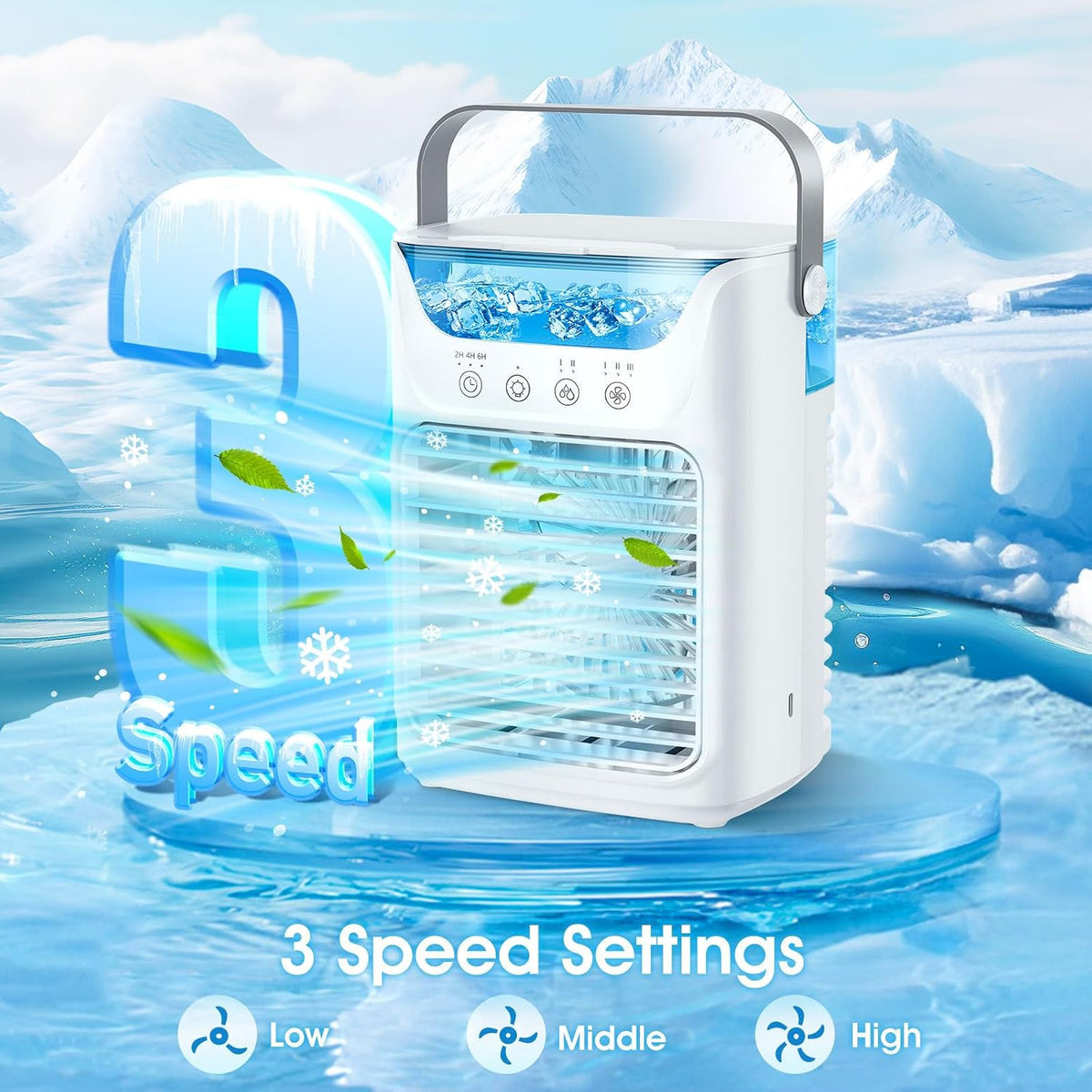 GENERIC Climatiseur Portable 3 En 1 Ventilateur, Refroidisseur Et Humidificateur Avec Réservoir D'eau à Remplissage Supérieur De 700 Ml, Veilleuse 7 Couleurs, Minuterie 2/4/6 Heures Et Fonctionnement Ultra