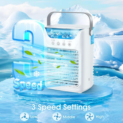 GENERIC Climatiseur Portable 3 En 1 Ventilateur, Refroidisseur Et Humidificateur Avec Réservoir D'eau à Remplissage Supérieur De 700 Ml, Veilleuse 7 Couleurs, Minuterie 2/4/6 Heures Et Fonctionnement Ultra