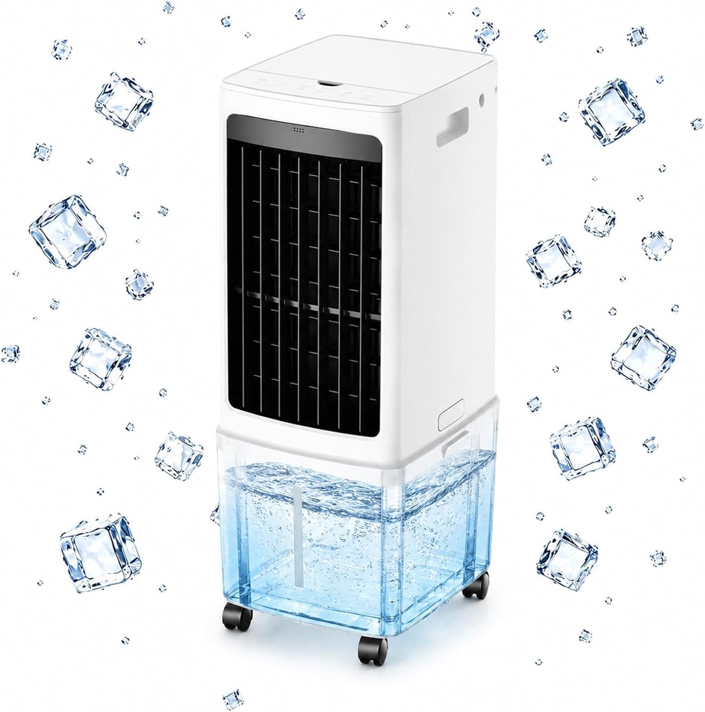  Refroidisseur D'air évaporatif Portable 12 L Avec Ventilateur, Réservoir D'eau Amovible, Télécommande, Roulettes Et Filtre à Poussière Lavable.