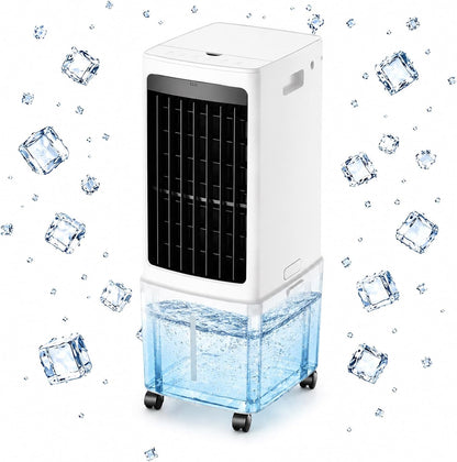  Refroidisseur D'air évaporatif Portable 12 L Avec Ventilateur, Réservoir D'eau Amovible, Télécommande, Roulettes Et Filtre à Poussière Lavable.