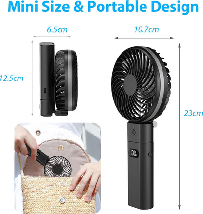  Jonwall Mini Ventilateur De Bureau Portable USB Rechargeable à Piles 5200mAh Avec Fonction De Banque D'alimentation 5 Vitesses Pliable Personnel Noir
