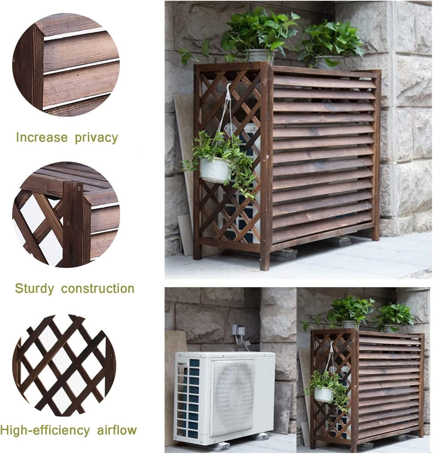 GENERIC Housse De Clôture Extérieure – Housse De Protection En Bois Massif Pour Climatiseur – Séparateur D'espace Pour Poubelle, Unité De Climatisation Cachée, Support De Pot De Fleurs, Grilles De Protection