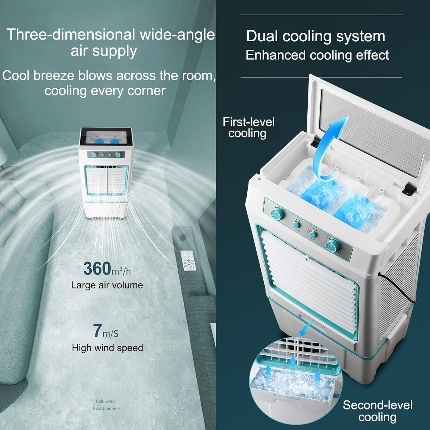 GENERIC 3 En 1 Refroidisseur D'évaporation, Climatiseur Portable De Marais De 40L Avec Ventilateur à 3 Vitesses, Oscillation à 120 °, Contrôle De Bouton Pour Les Grandes Pièces, Usine, Utilisation En Plein Ai