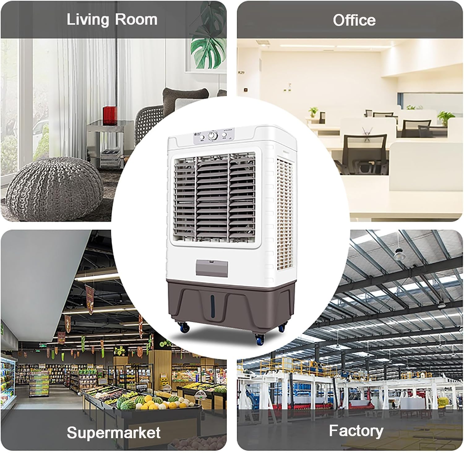 Refroidisseur D'air Par Évaporation, Réservoir D'eau De 70L Et 3 Vitesses De Ventilateur, Oscillation à 120 °, Refroidisseur Par Évaporation Avec Roue, Refroidisseur D'air De Marais Industriel Pour Ex