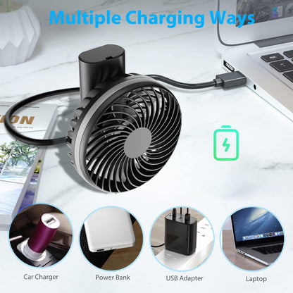 Jonwall Mini Ventilateur De Bureau Portable USB Rechargeable à Piles 5200mAh Avec Fonction De Banque D'alimentation 5 Vitesses Pliable Personnel Noir