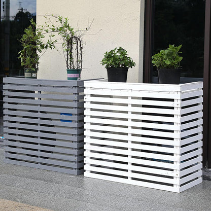  Housse De Climatiseur D'extérieur En Bois Massif Avec Persiennes Pour Unité De Climatisation Et Support De Fleurs Polyvalent, Résistant Aux Intempéries, Taille G - 105 X 45 X 95 Cm