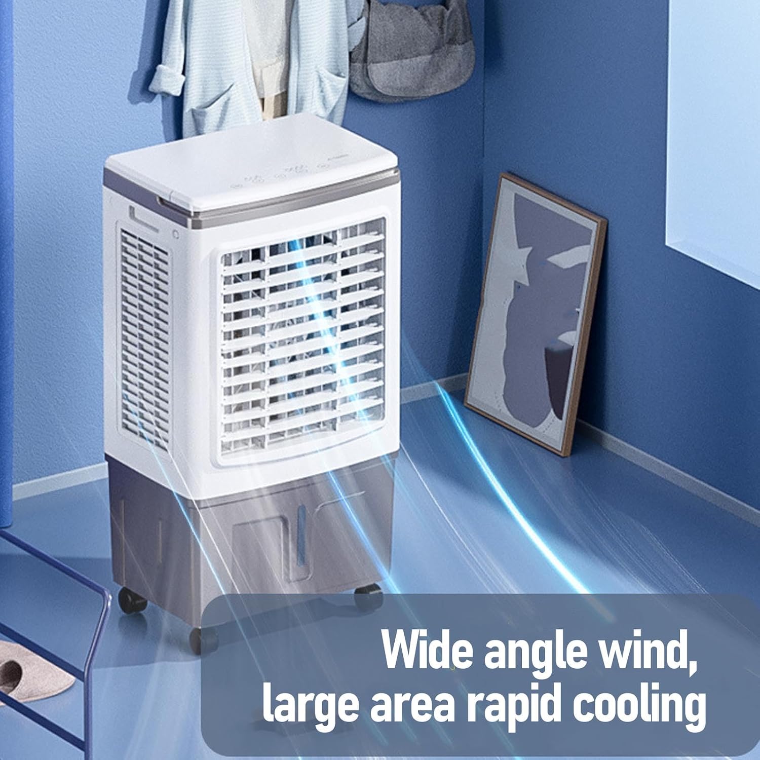  Climatiseur Par évaporation 26 L Portable 3000 M³h à Rotation Automatique 3 En 1 Avec Humidification 3 Vitesses 2 Blocs De Glace Pour La Maison, Le Bureau, Le Jardin