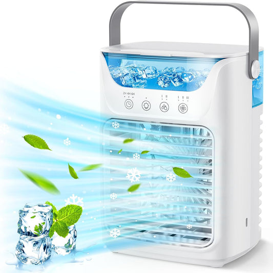 GENERIC Climatiseur Portable 3 En 1 Ventilateur, Refroidisseur Et Humidificateur Avec Réservoir D'eau à Remplissage Supérieur De 700 Ml, Veilleuse 7 Couleurs, Minuterie 2/4/6 Heures Et Fonctionnement Ultra