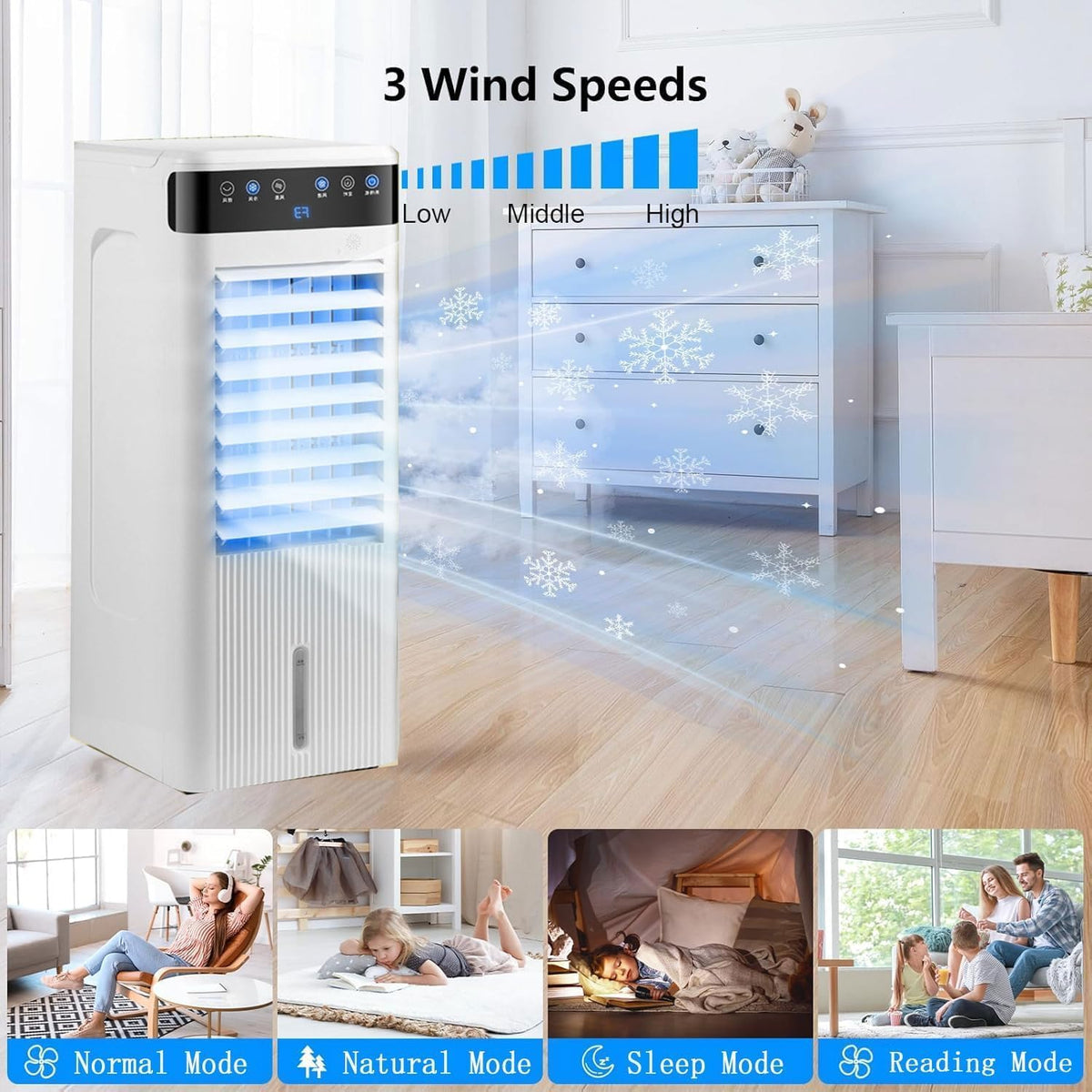 GENERIC Refroidisseur Par évaporation Portable Avec 3 Modes, 3 Vitesses, Minuterie De 12 Heures, Plus Grand Réservoir Pour 12 Heures De Refroidissement, Pas De Tuyau Nécessaire Pour Chambre, Bureau, Camping