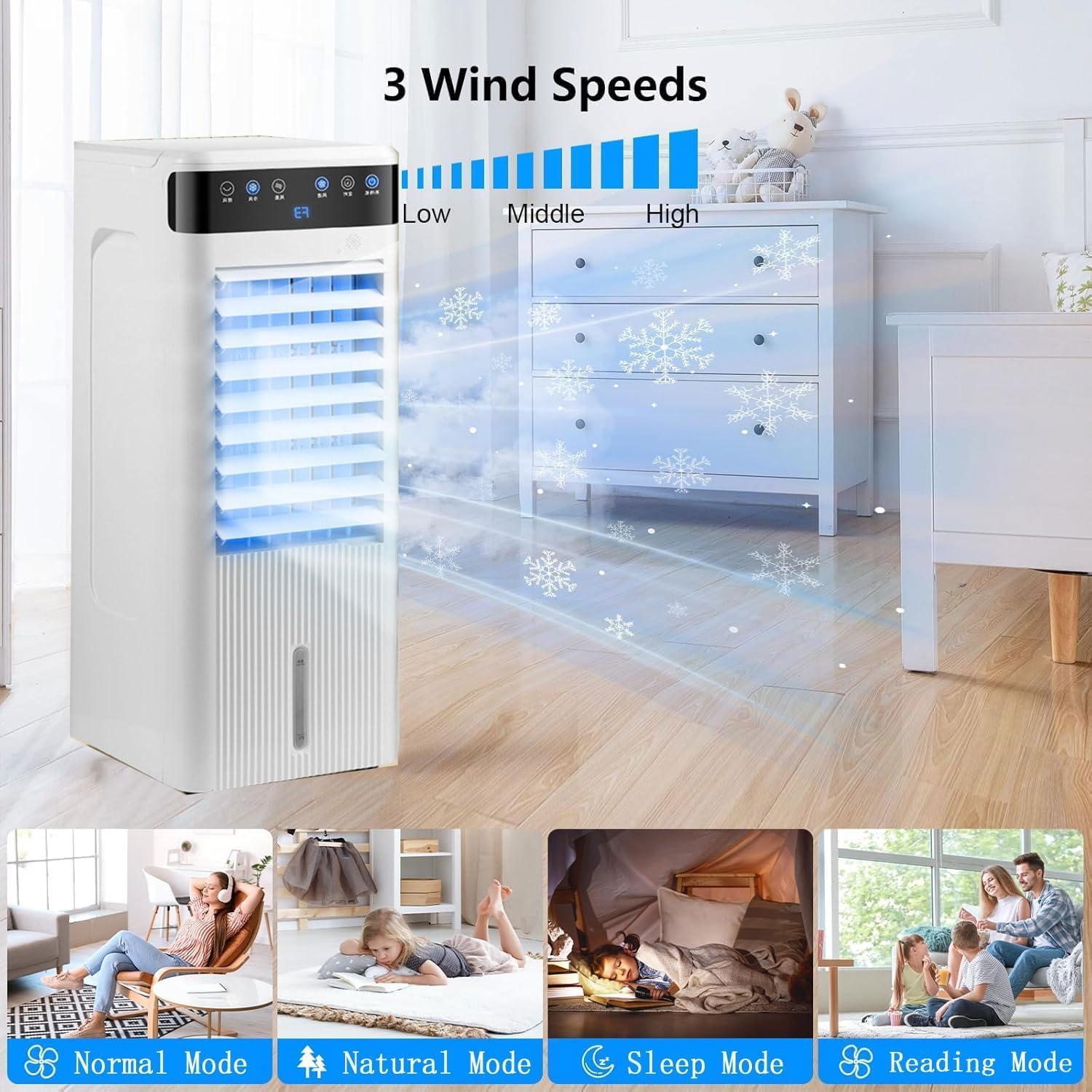GENERIC Refroidisseur Par évaporation Portable Avec 3 Modes, 3 Vitesses, Minuterie De 12 Heures, Plus Grand Réservoir Pour 12 Heures De Refroidissement, Pas De Tuyau Nécessaire Pour Chambre, Bureau, Camping