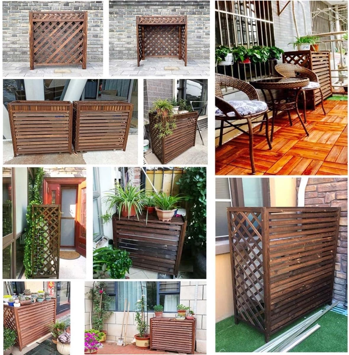 GENERIC Housse De Protection En Bois Massif Pour Climatiseur - Cadre De Volet - Grille De Protection En Bois - 120 X 57 X 100 Cm