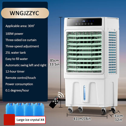  Refroidisseur D'air Par évaporation Avec Réservoir D'eau De 25 L, 4 Blocs Réfrigérants, Minuterie De 12 H, 3 Vitesses, Rafraîchit Jusqu'à 30 M² Pour Une Utilisation Intérieure Et Extérieure.