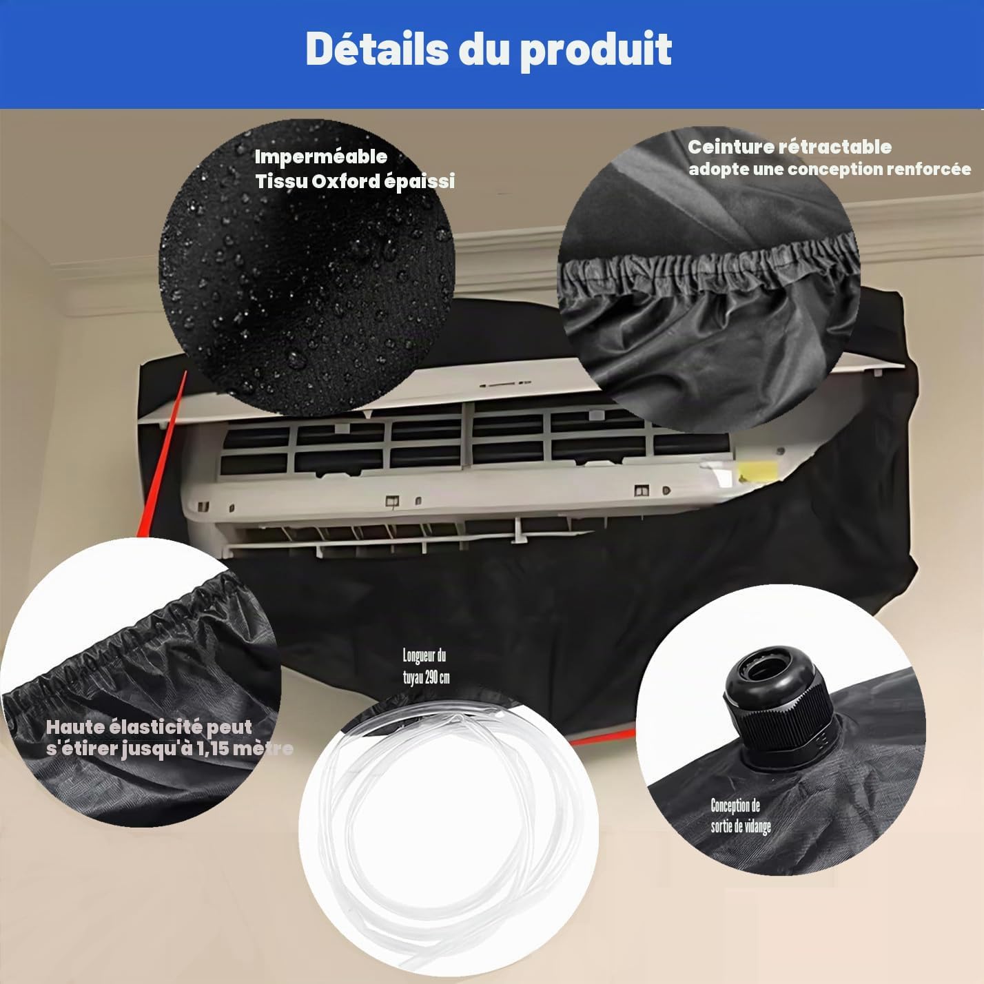 Housse De Protection Pour Le Nettoyage Des Unités Intérieures Des Climatiseurs, Hotte De Lavage Pour Climatiseur Mural étanche Et Poussière Avec Tuyau D'eau, Kit Nettoyage Climatisation Split