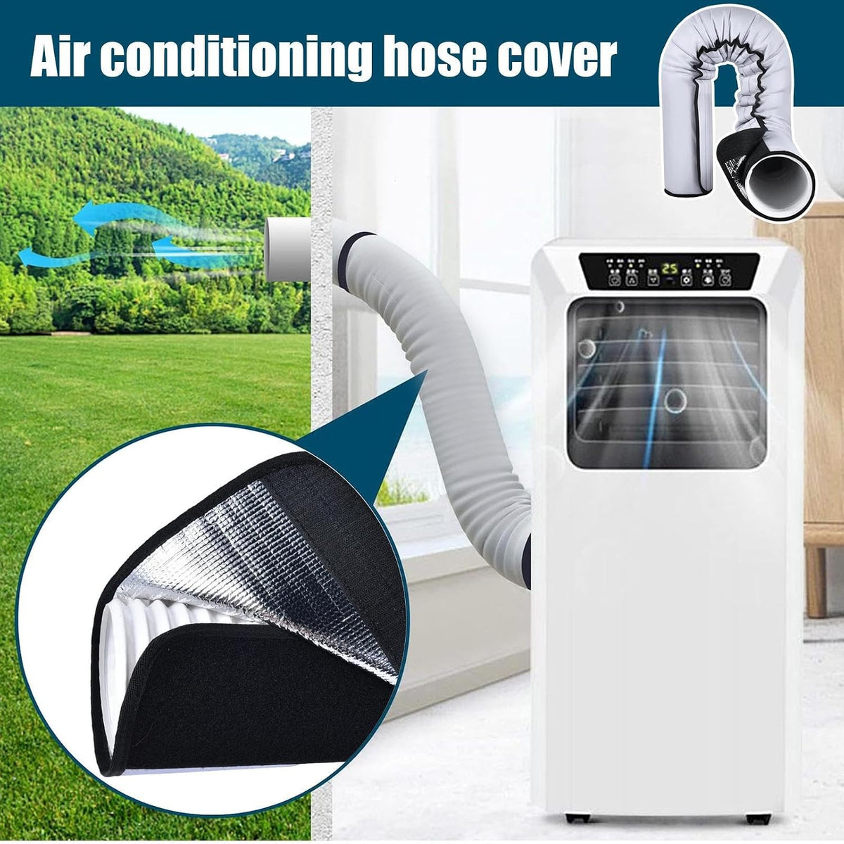  Housse Isolante Pour Climatiseur - Housse De Protection Pour Tuyau D'Évacuation D'Air - Manchon Imperméable Avec 3 Bretelles De Serrage Pour Protection De Conduit D'Évacuation
