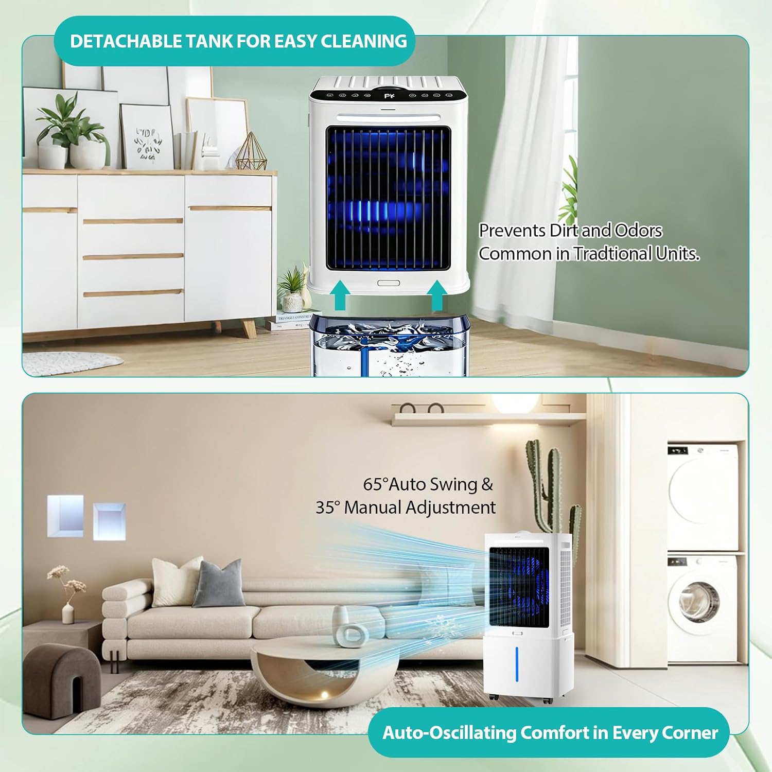 GENERIC Rafraîchisseur D'Air Autonome 4-en-1, Ventilateur Humidificateur Avec Grand Bac 25L Amovible, Circulation D'Air 800 M³/h, Oscillation 90°, Machine Sans Tuyau Avec Télécommande, Blanc
