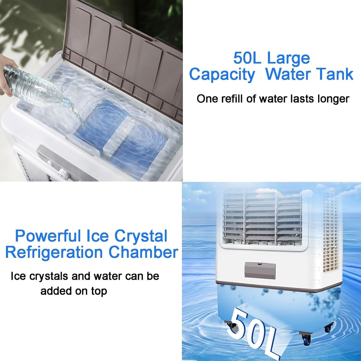 GENERIC Ventilateur De Refroidissement Par évaporation Industriel, Refroidisseur Mobile De Marais De 50L Avec 3 Vitesses, Volume D'air élevé Pour Les Usines, Entrepôts, Ateliers, Grands Espaces, Conception à