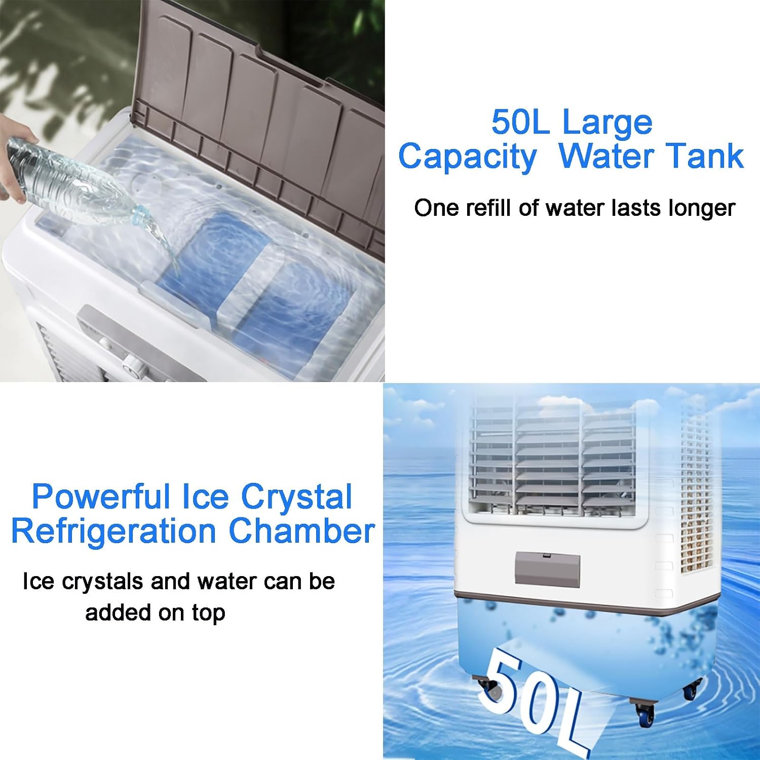 GENERIC Ventilateur De Refroidissement Par évaporation Industriel, Refroidisseur Mobile De Marais De 50L Avec 3 Vitesses, Volume D'air élevé Pour Les Usines, Entrepôts, Ateliers, Grands Espaces, Conception à
