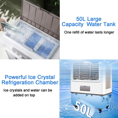 GENERIC Refroidisseur évaporatif Robuste, Ventilateur Mobile à Volume D'air élevé Avec Réservoir 50L, Persienne Réglable Pour Le Refroidissement Et L'humidification De L'entrepôt D'atelier Industriel