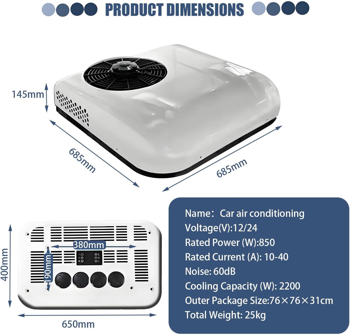  Climatiseur 2200W 12V 24V DC, Unité De Climatisation Ultra Silencieux RV Avec Télécommande, Faible Consommation D'énergie Pour Camion De Camion De Camion, Conception Durable Pour La Vie Mobile