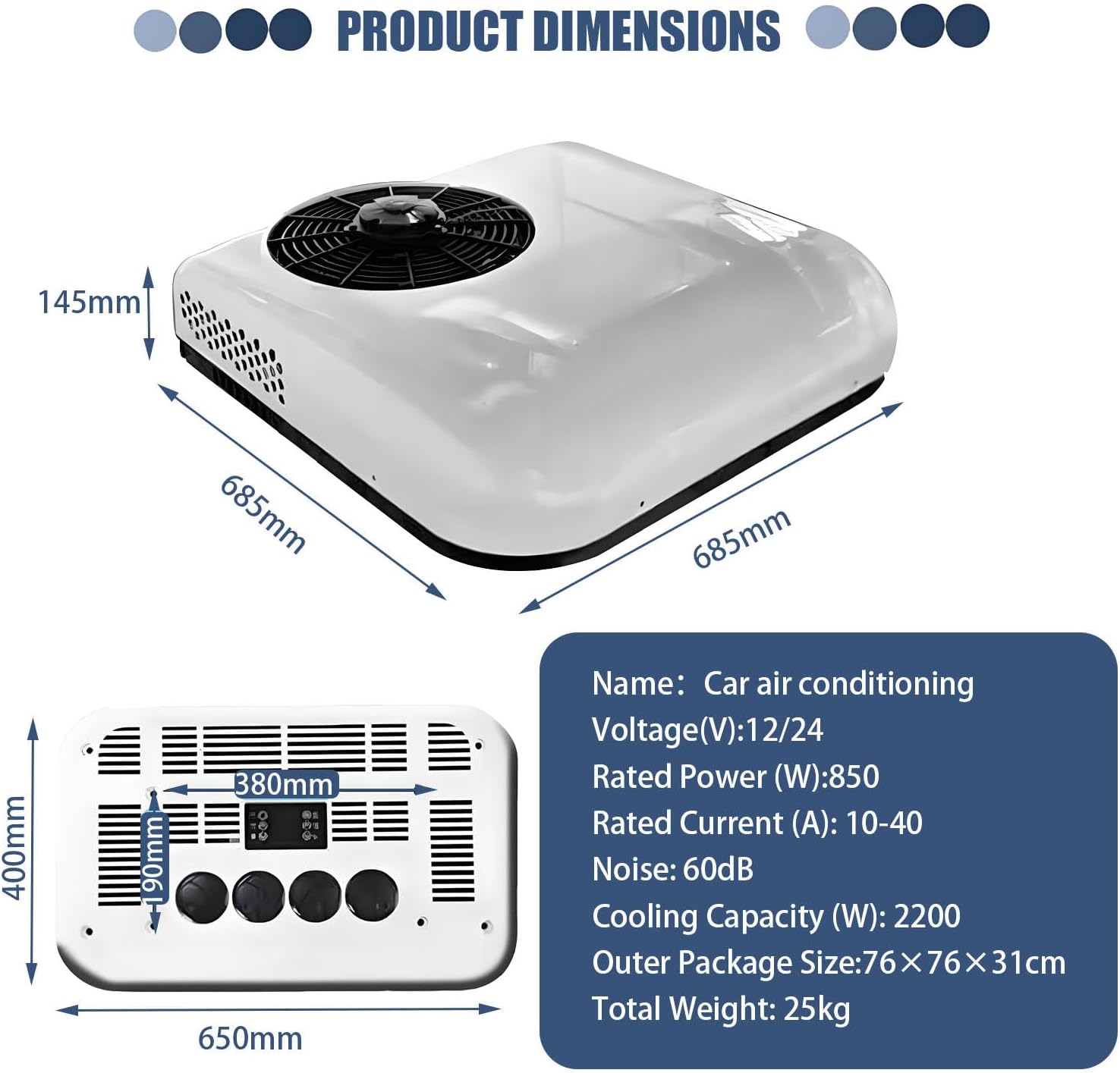  Climatiseur 2200W 12V 24V DC, Unité De Climatisation Ultra Silencieux RV Avec Télécommande, Faible Consommation D'énergie Pour Camion De Camion De Camion, Conception Durable Pour La Vie Mobile