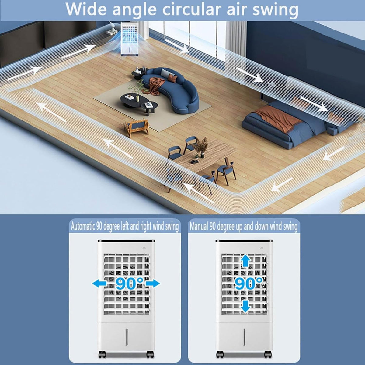 GENERIC Climatiseur Portable, Refroidisseur D'air 3 En 1 Avec Réservoir De 9 L, Minuterie 15 H, Télécommande, Ventilateur à 3 Vitesses Pour Chambre Et Bureau