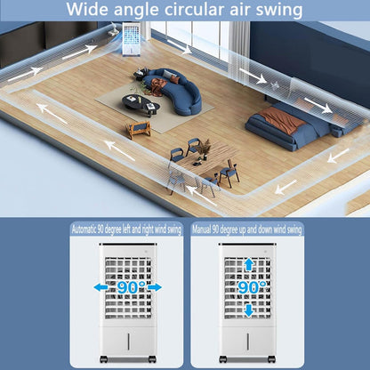 GENERIC Climatiseur Portable, Refroidisseur D'air 3 En 1 Avec Réservoir De 9 L, Minuterie 15 H, Télécommande, Ventilateur à 3 Vitesses Pour Chambre Et Bureau