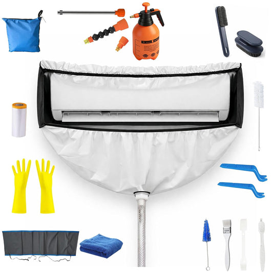 Kit De Nettoyage Climatisation Panneaux Latéraux Double Face, Housse Climatiseur Imperméable En épais Pour Climatiseur Split Mural – Noir-Blanc, Taille 2XL