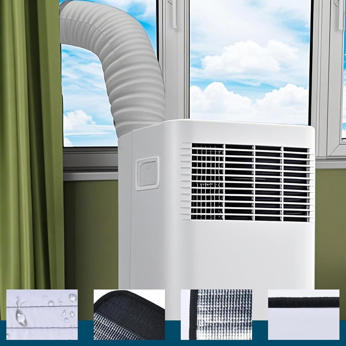  Housse Isolante Pour Climatiseur - Housse De Protection Pour Tuyau D'Évacuation D'Air - Manchon Imperméable Avec 3 Bretelles De Serrage Pour Protection De Conduit D'Évacuation