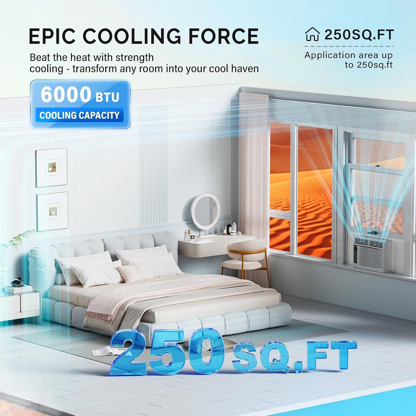  ROVSUN Climatiseur Pour Fenêtre, 6000 BTU, Télécommande Et Minuteur, Idéal Pour Les Pièces Jusqu'à 250 M², 110 V/60 Hz, Blanc