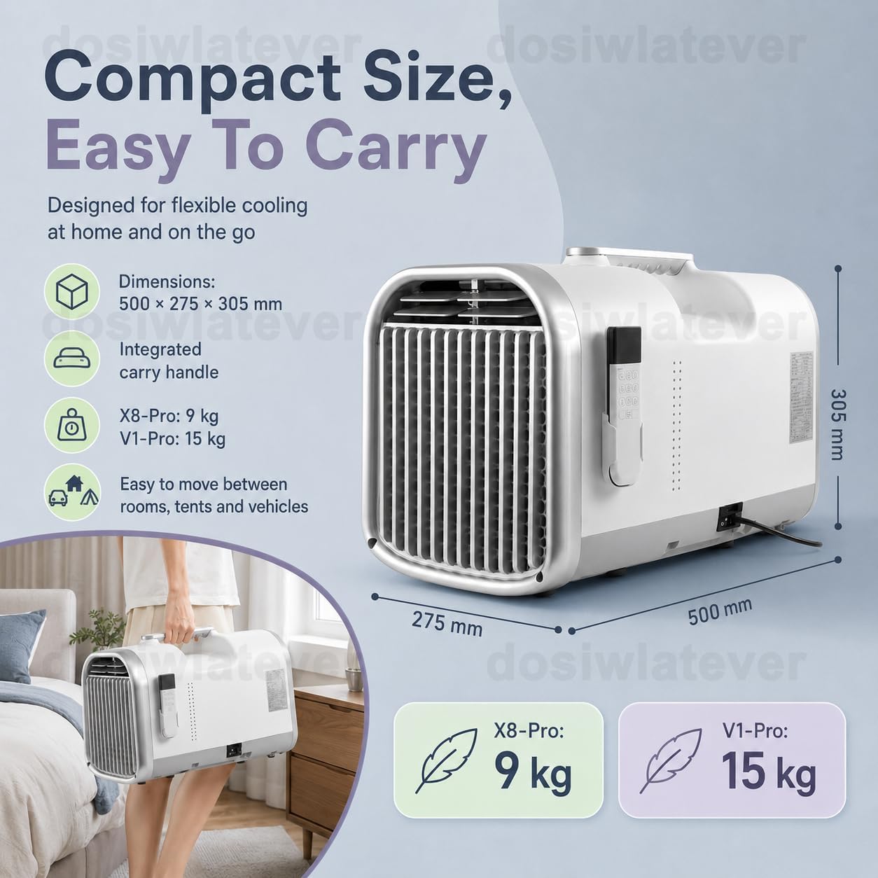  Climatiseur De Voiture Et Tente Camping 4100-5100 BTU Portable, 8-10m², Faible Consommation 240W/400W, Refroidissement Stable, Idéal Voyage, Route, Camping été White-V1pro220V