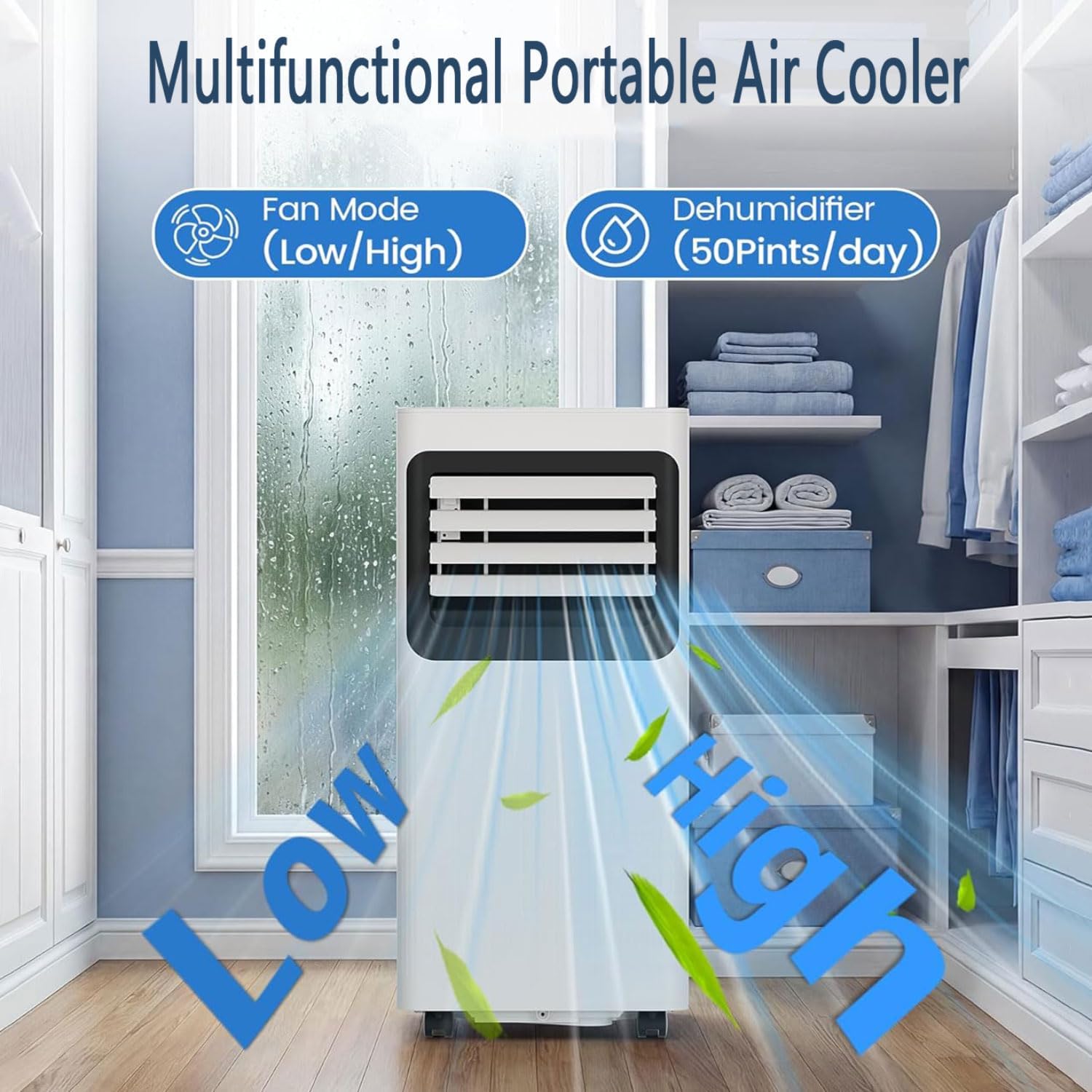  Climatiseur Portable Refroidit 350 Sq.Ft, Unité De Climatisation Portable Intelligente Silencieuse Avec Ventilateur Et Déshumidificateur LED Affichage à Distance 24H Minuterie Kit De Fenêtre Refroidis