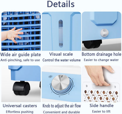 GENERIC Climatiseur Portable, Refroidisseur Par évaporation 3 En 1 Avec Moteur En Cuivre Amélioré, Grand Réservoir D'eau, Blocs De Glace, Ventilateur De Refroidissement Sans Fenêtre Pour Pièce