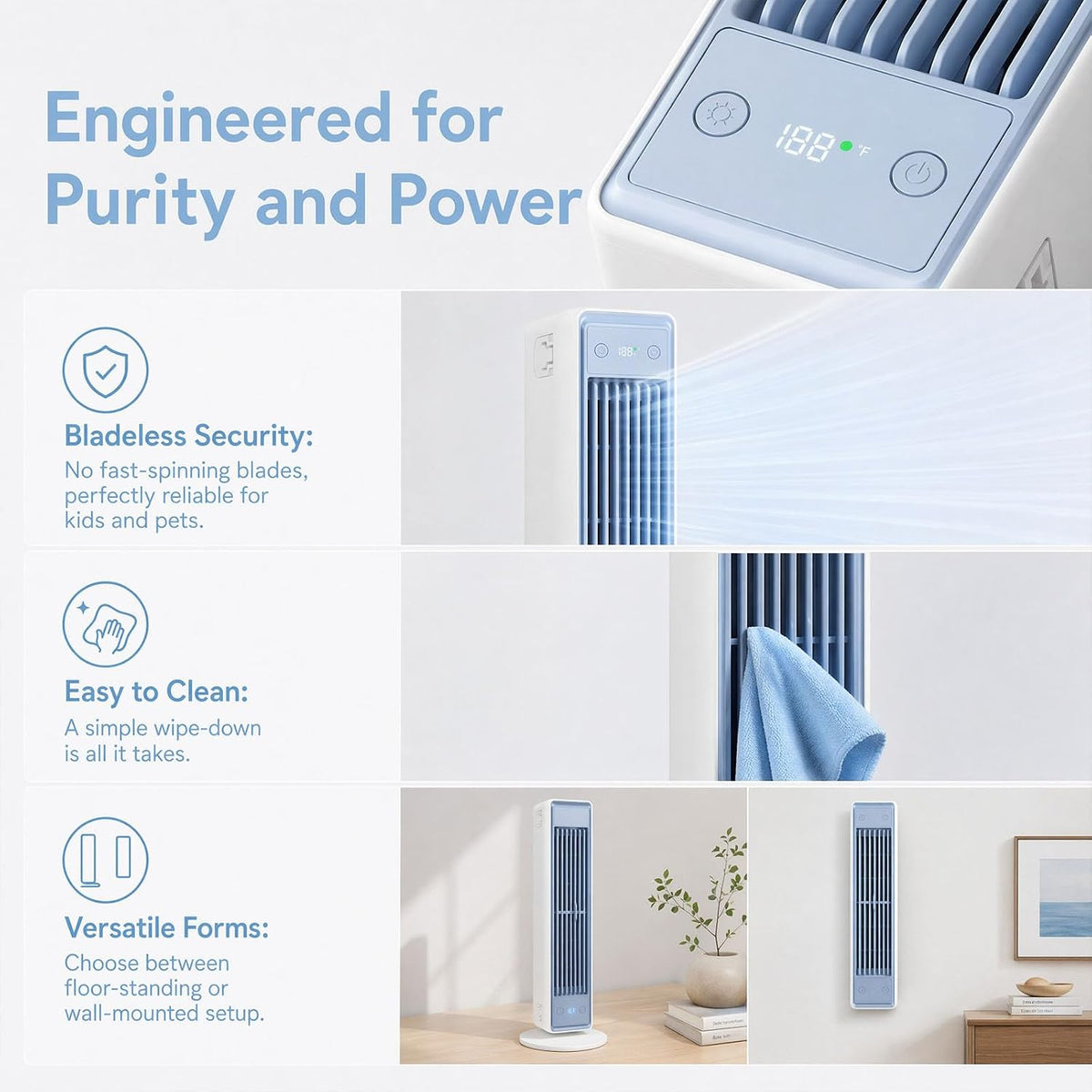  Climatiseur Portable, Refroidisseur D'air Mobile Silencieux à 3 Vitesses, Ventilateur Sans Pales économe En énergie, Mini-climatiseur Pour Chambre, Bureau Et Maison, Blanc