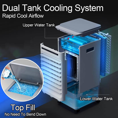  Climatiseur Mobile Silencieux Rafraîchisseur D'Air Mobile Double Réservoir, Télécommande, Écran Tactile, Minuterie 0-7h