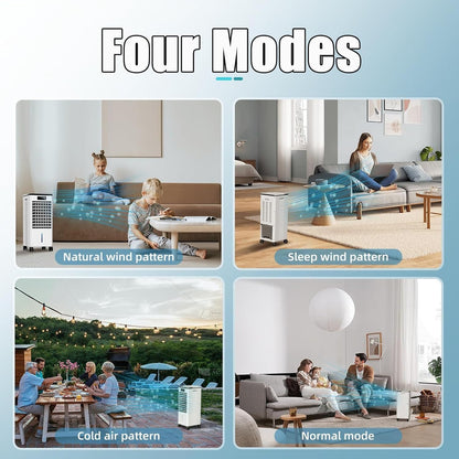  Climatiseur Mobile, 3 En 1 Rafraichisseur D'air Silencieux Sans Évacuation Avec 10L Large Réservoir D'eau, 3 Vitesses, 60°Oscillation, Climatiseur Portable
