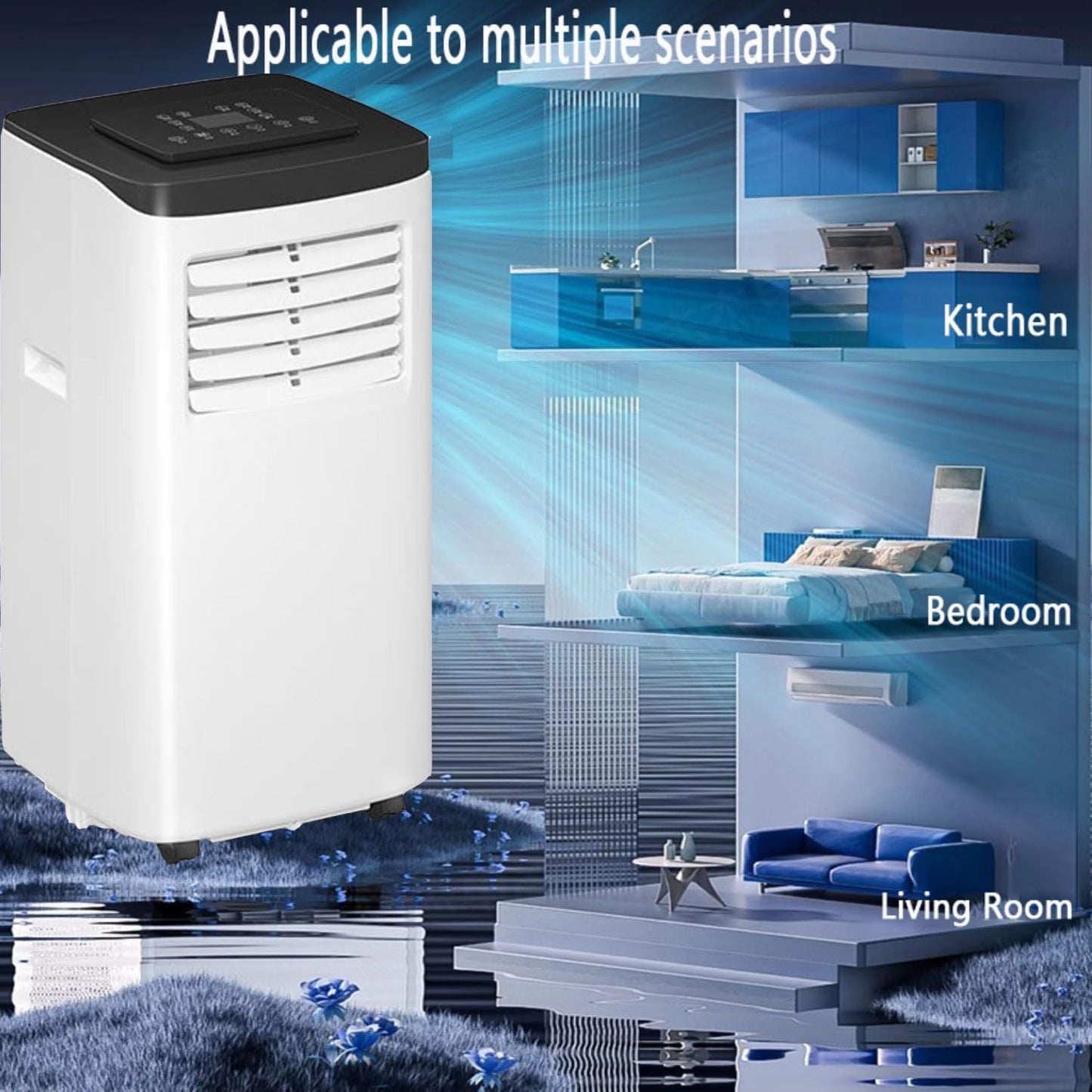 GENERIC Climatiseur Portable, Refroidissement Et Déshumidificateur économe En énergie, Fonctionnement Silencieux, Affichage Numérique, Kit De Fenêtre, Minuterie De 24 Heures, Oscillant à 120° Pour Chambre Et