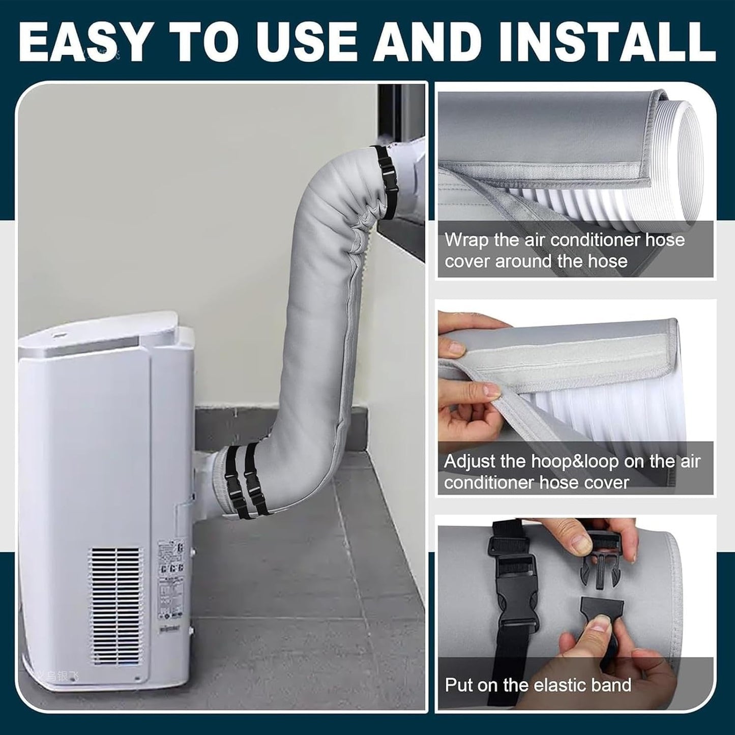  Housse Pour Tuyau De Climatiseur Portable,3 Sangles Réglables | Gaine Isolante Tuyau Mobile- Installation Simple Et Rapide,Compatible Avec Les D'évacuation D'un Diamètre De 5 Et 5,9 Pouces