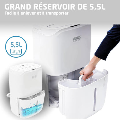  Amig – Déshumidificateur MIST - Capacité 25L/Jour - Régulation De L'humidité Et Minuterie - Réservoir D'eau Amovible 5,5L - 36x28x56 Cm - 370W - Couverture 170m³/h - Silencieux 46 DB - Séchage Linge
