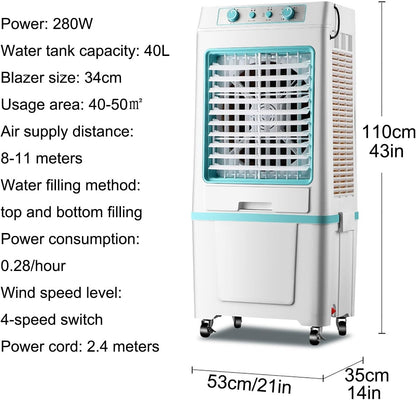 GENERIC 3 En 1 Refroidisseur D'évaporation, Climatiseur Portable De Marais De 40L Avec Ventilateur à 3 Vitesses, Oscillation à 120 °, Contrôle De Bouton Pour Les Grandes Pièces, Usine, Utilisation En Plein Ai