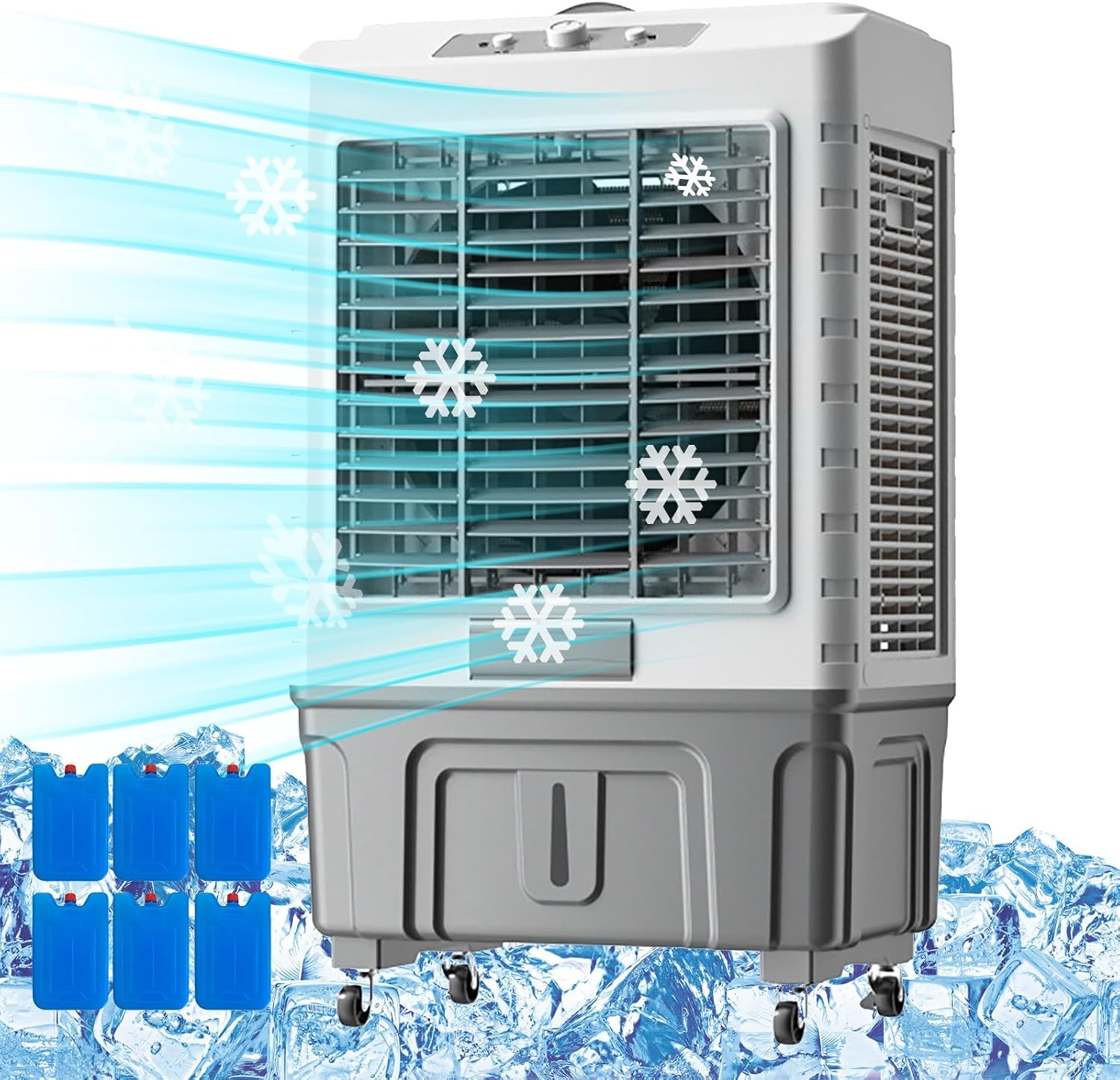 GENERIC Refroidisseur D'air évaporatif Portable, Ventilateur D'humidificateur Industriel De Réservoir De 55L Avec 6 Packs De Glace, Refroidisseur De Chambre à Faible Bruit Pour Le Bureau à Domicile, Refroidis